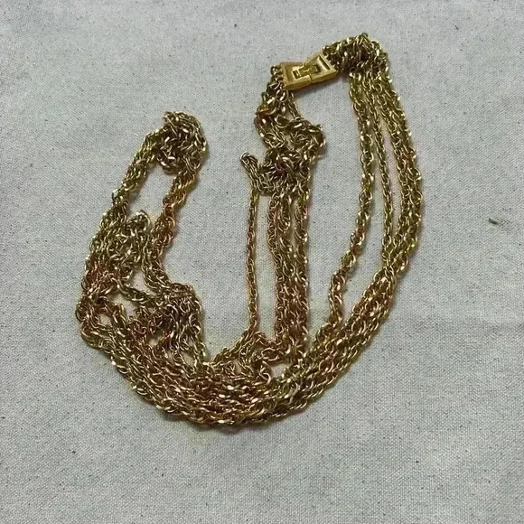 Crown Trifari gold long necklace Italian style rope chain multiple chain - Picture 4 of 4